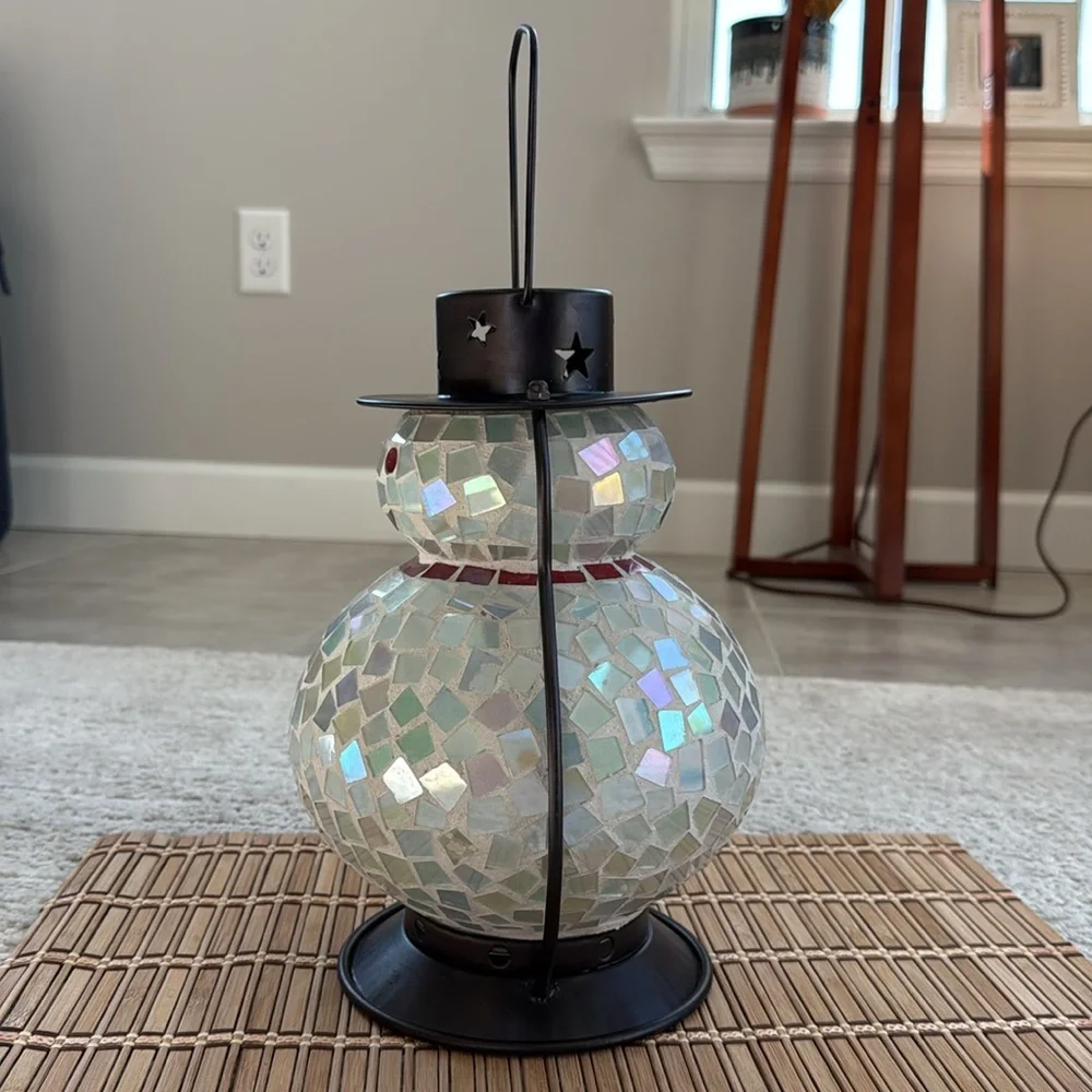 *LIKE NEW* Mosaic Tile Snowman Lantern - Adorable